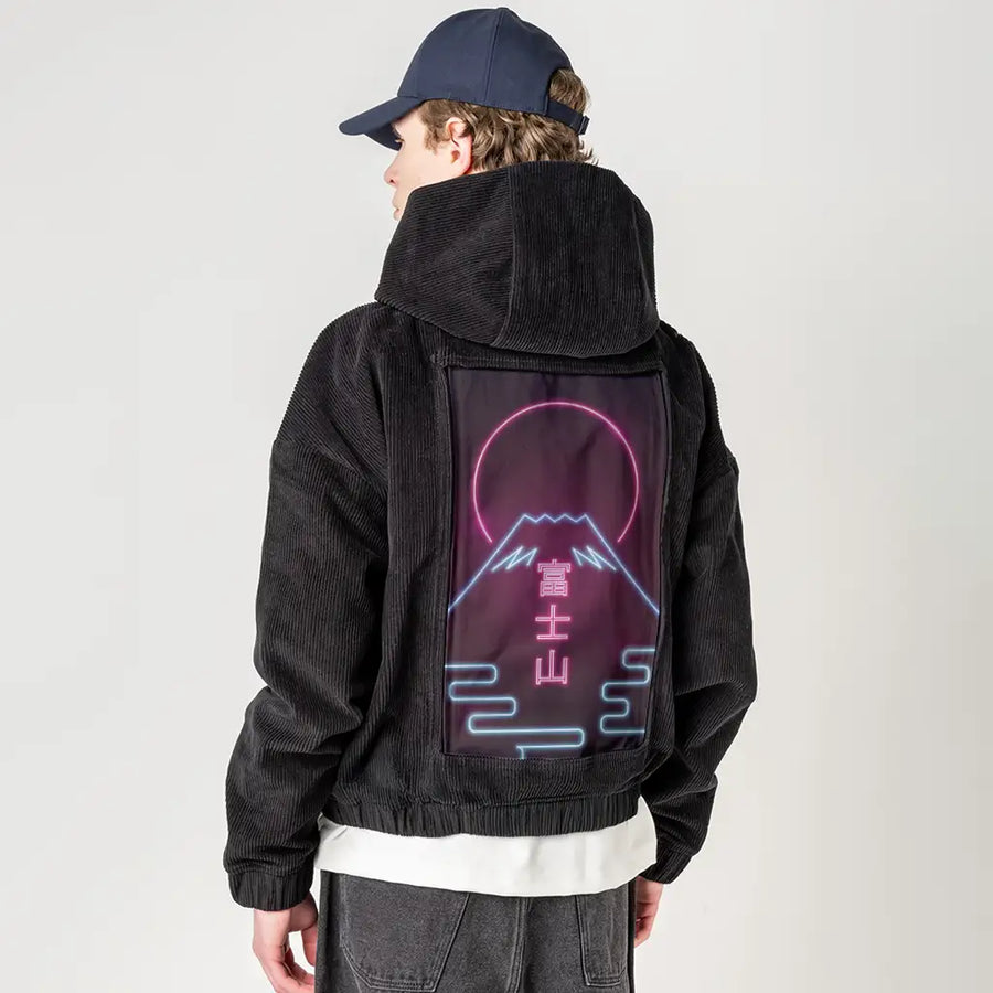 neonfuji patch on male retro cord hoodie in onyx