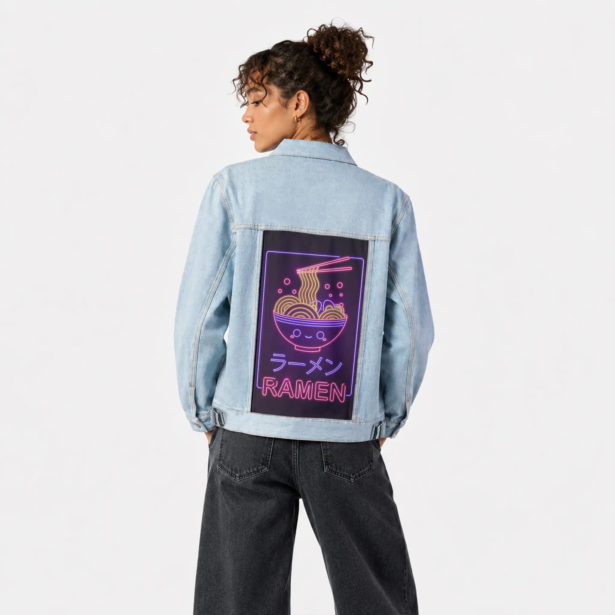 neonkawaiiramen patch on female og denim jacket in oceanside