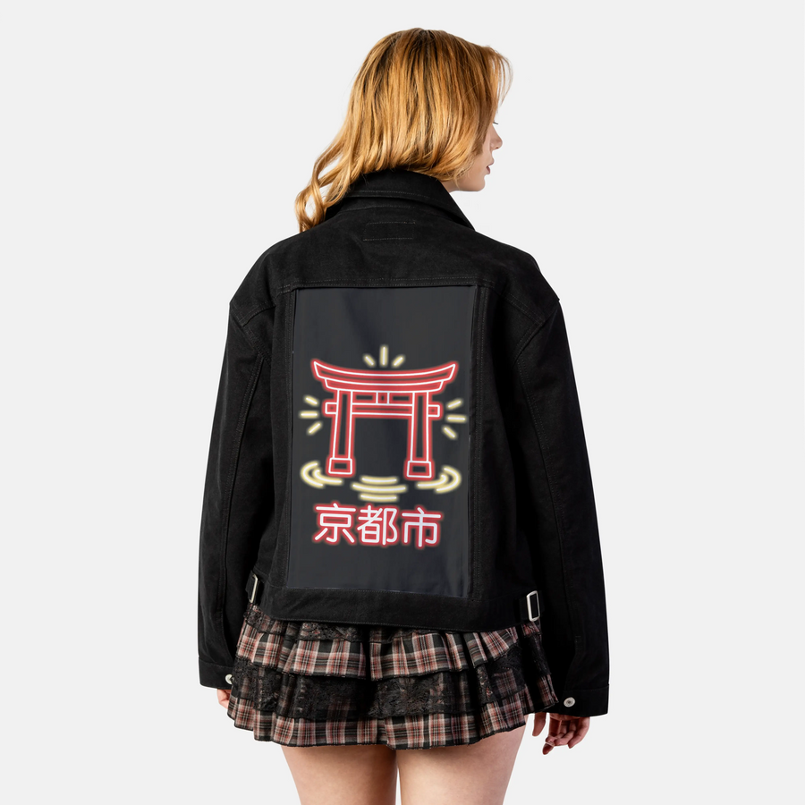 neonkyoto patch on female atelier canvas jacket in nightfall