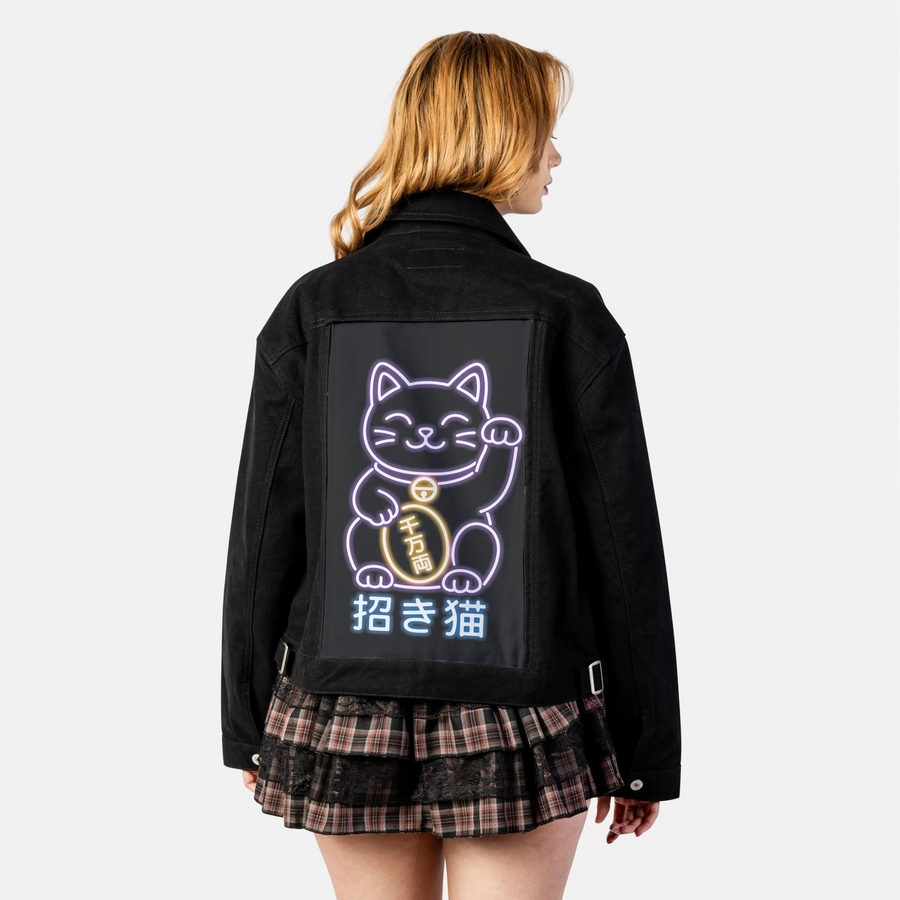 neonluckyneko patch on female atelier canvas jacket in nightfall
