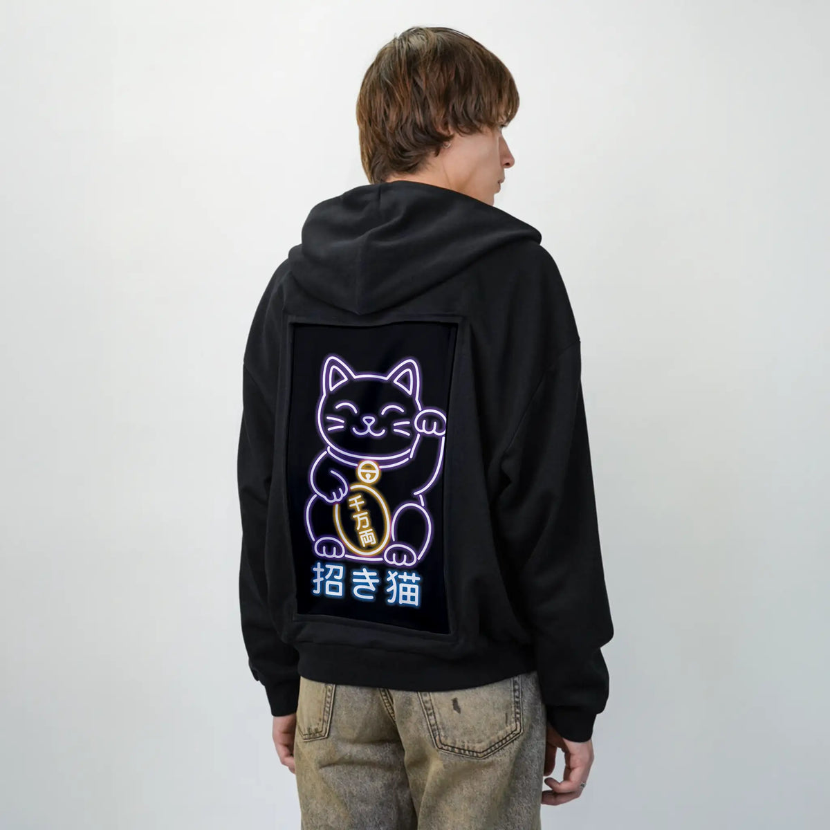 neonluckyneko patch on male essential zip hoodie in after hours