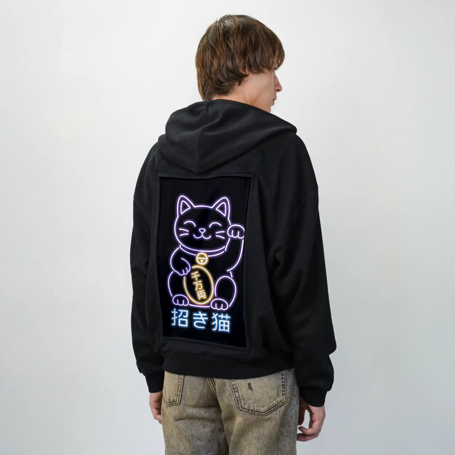neonluckyneko patch on male essential zip hoodie in after hours