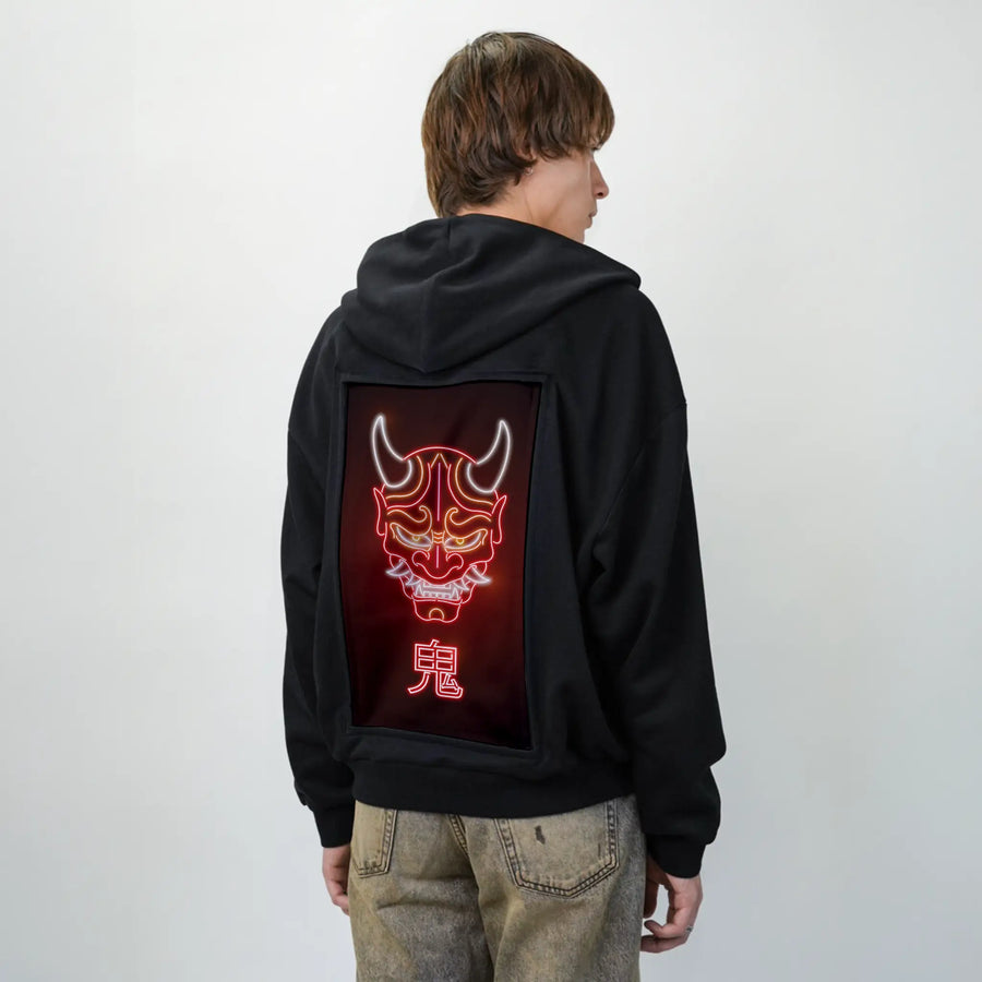 neononimask patch on male essential zip hoodie in after hours