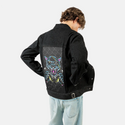neonpanther patch on male og denim jacket in raven
