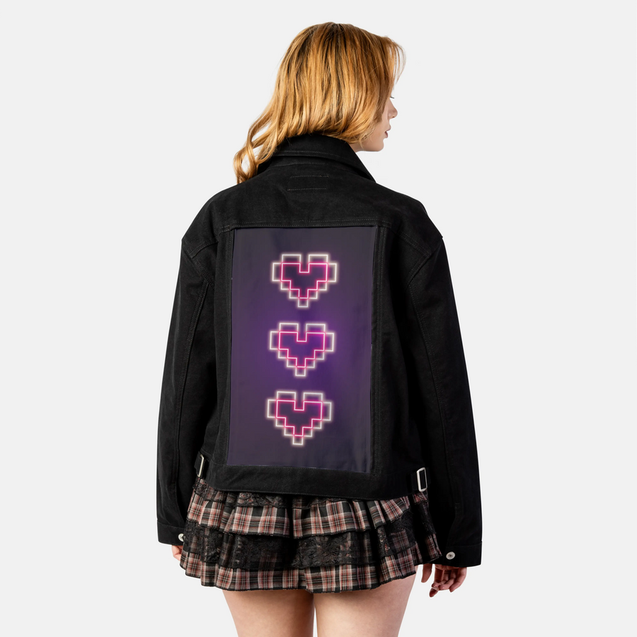 neonpixelhearts patch on female atelier canvas jacket in nightfall