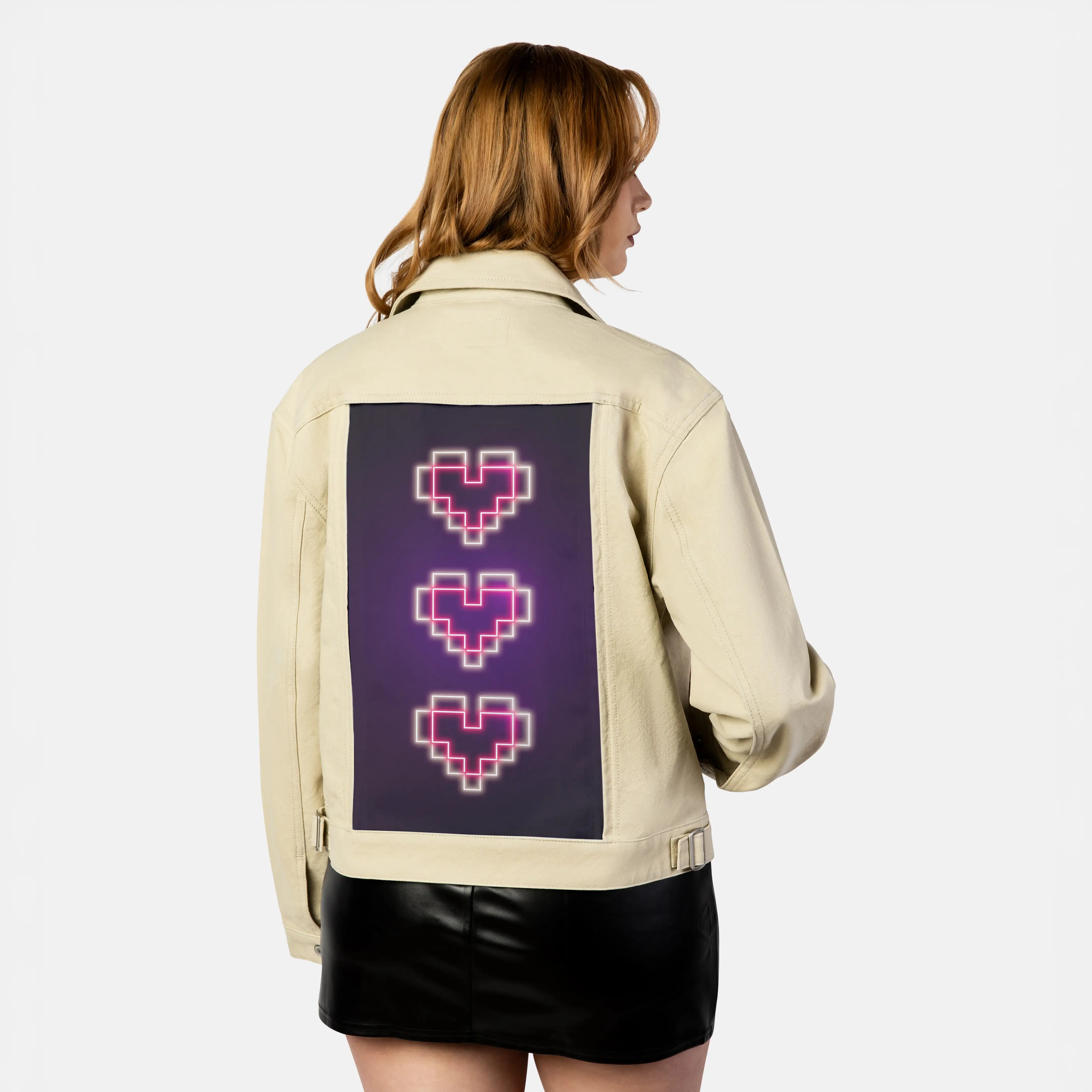 neonpixelhearts patch on female atelier canvas jacket in tan