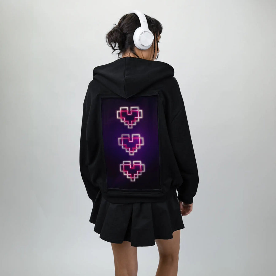 neonpixelhearts patch on female essential zip hoodie in after hours