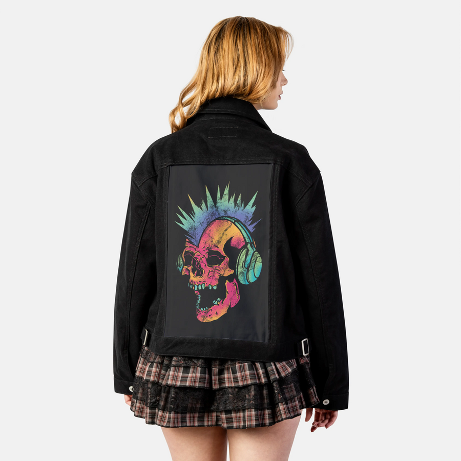 neonpunk patch on female atelier canvas jacket in nightfall