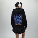 neonretronekosurfing patch on female essential zip hoodie in after hours