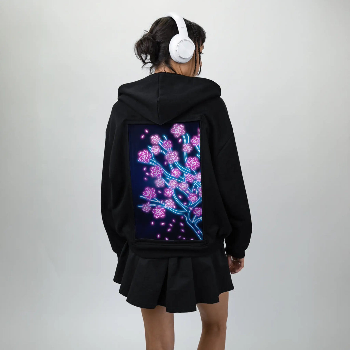 neonretrosakura patch on female essential zip hoodie in after hours