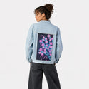 neonretrosakura patch on female og denim jacket in oceanside