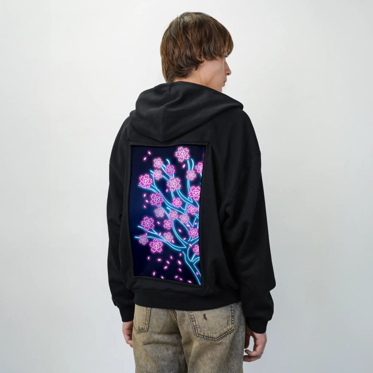 neonretrosakura patch on male essential zip hoodie in after hours