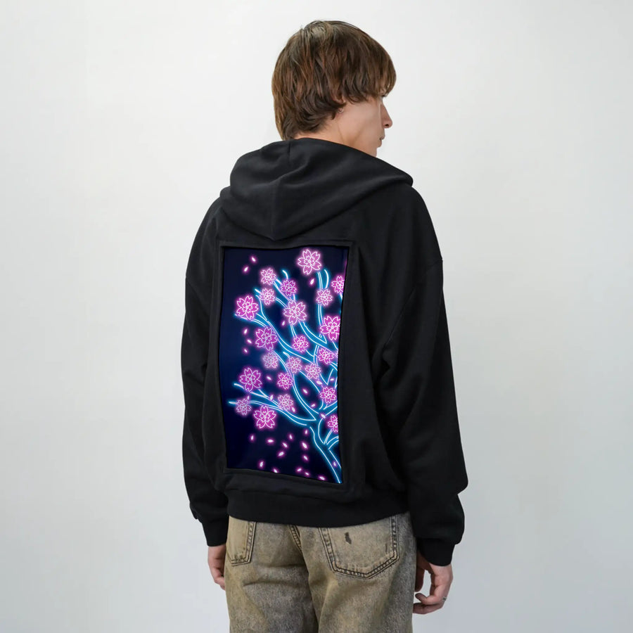 neonretrosakura patch on male essential zip hoodie in after hours
