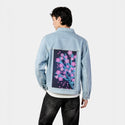 neonretrosakura patch on male og denim jacket in oceanside