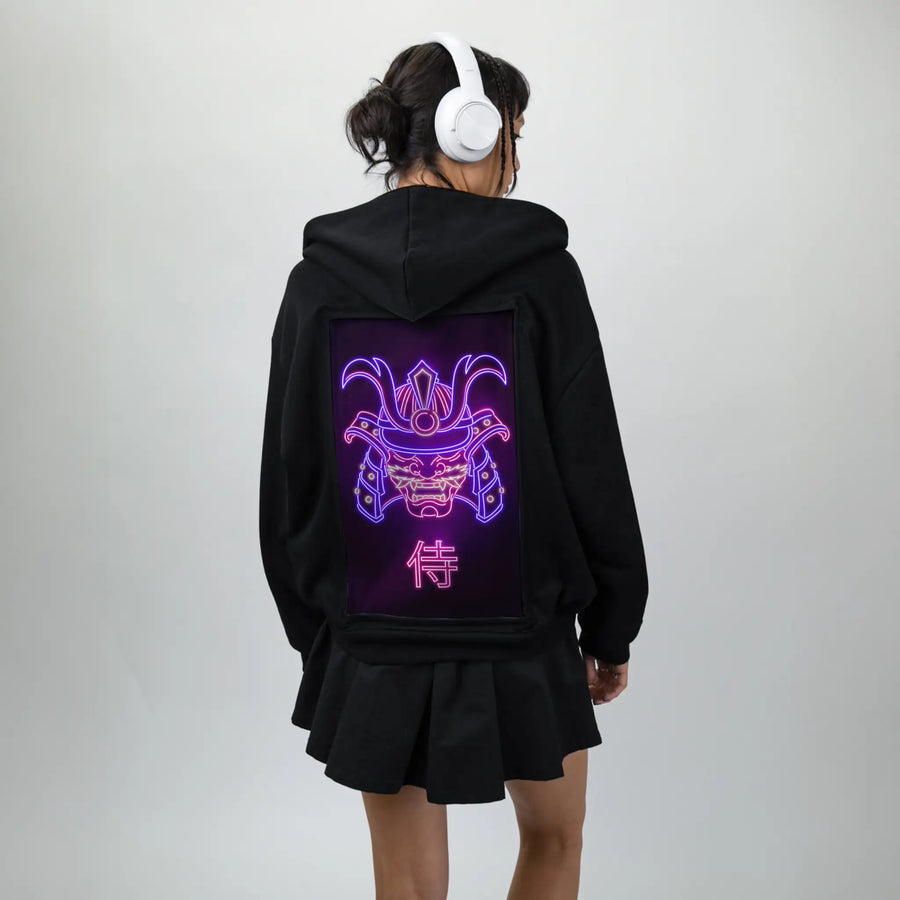 neonsamuraimask patch on female essential zip hoodie in after hours