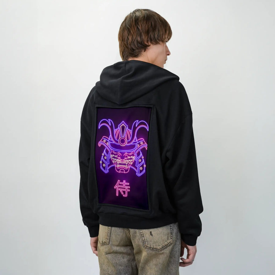 neonsamuraimask patch on male essential zip hoodie in after hours