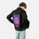 neonsamuraimask patch on male og denim jacket in raven