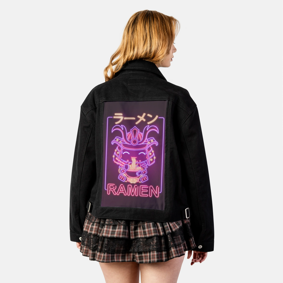 neonsamurairamen patch on female atelier canvas jacket in nightfall
