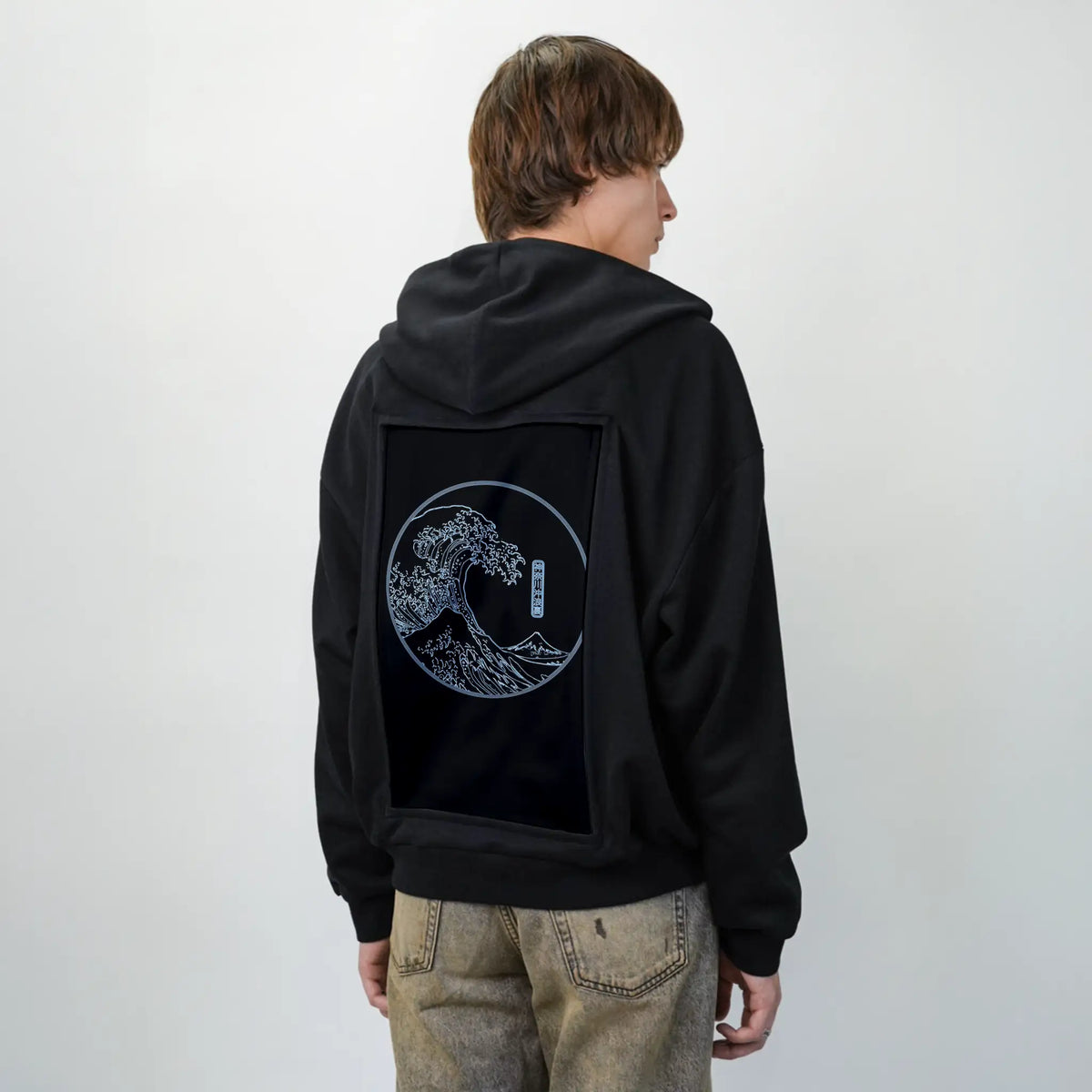 neonwave patch on male essential zip hoodie in after hours