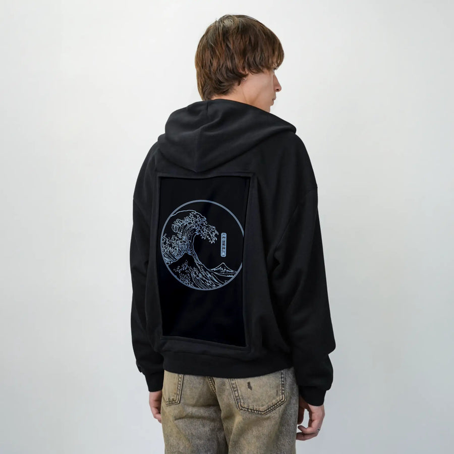 neonwave patch on male essential zip hoodie in after hours