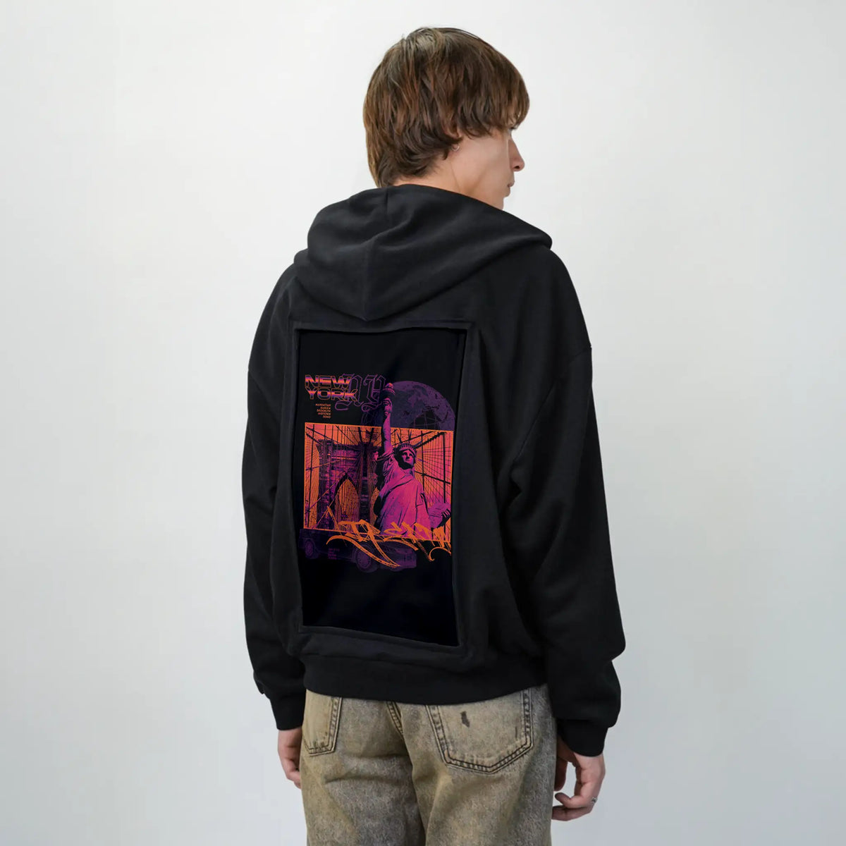 neversleeps patch on male essential zip hoodie in after hours