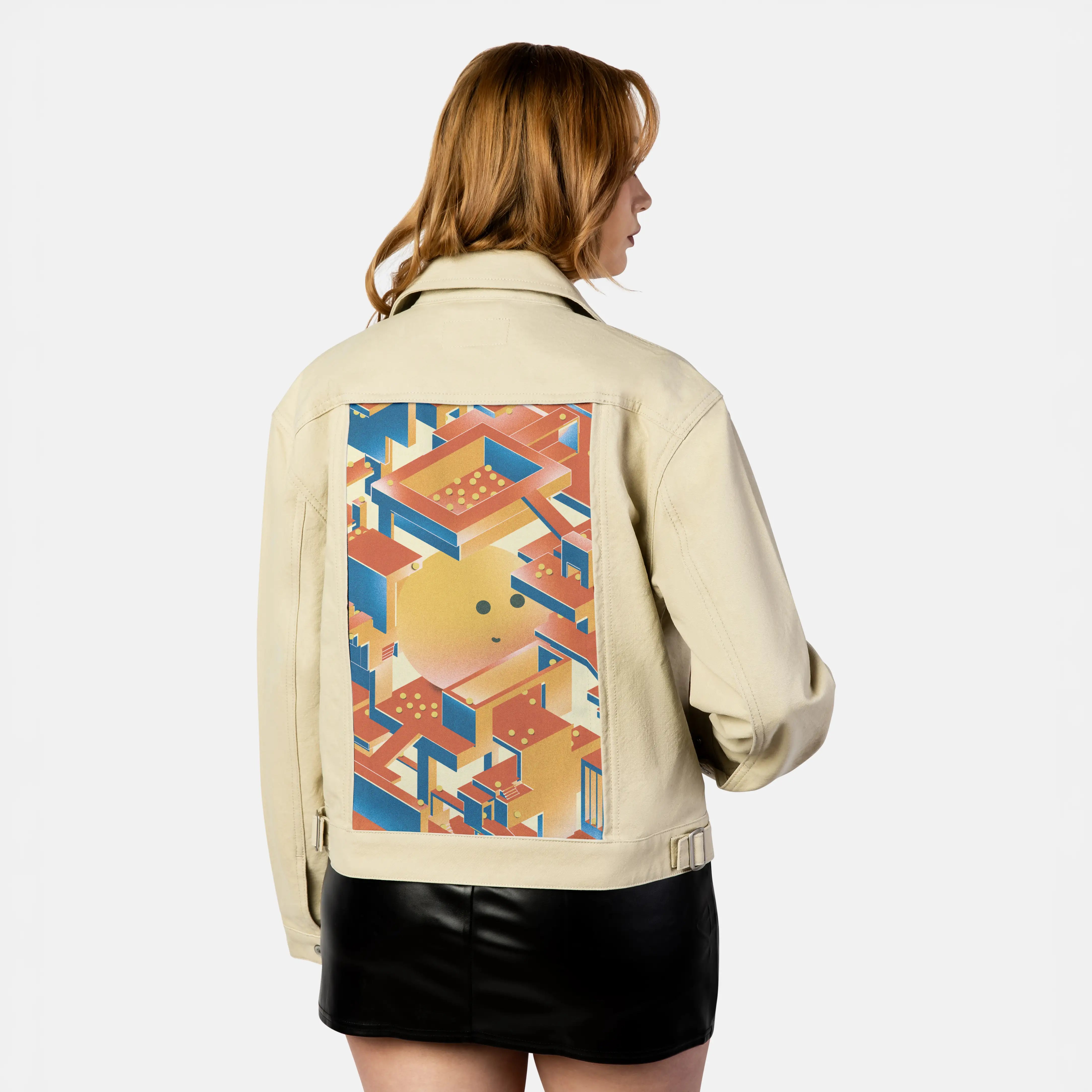 newperspectives patch on female atelier canvas jacket in tan