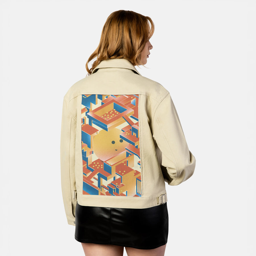 newperspectives patch on female atelier canvas jacket in tan