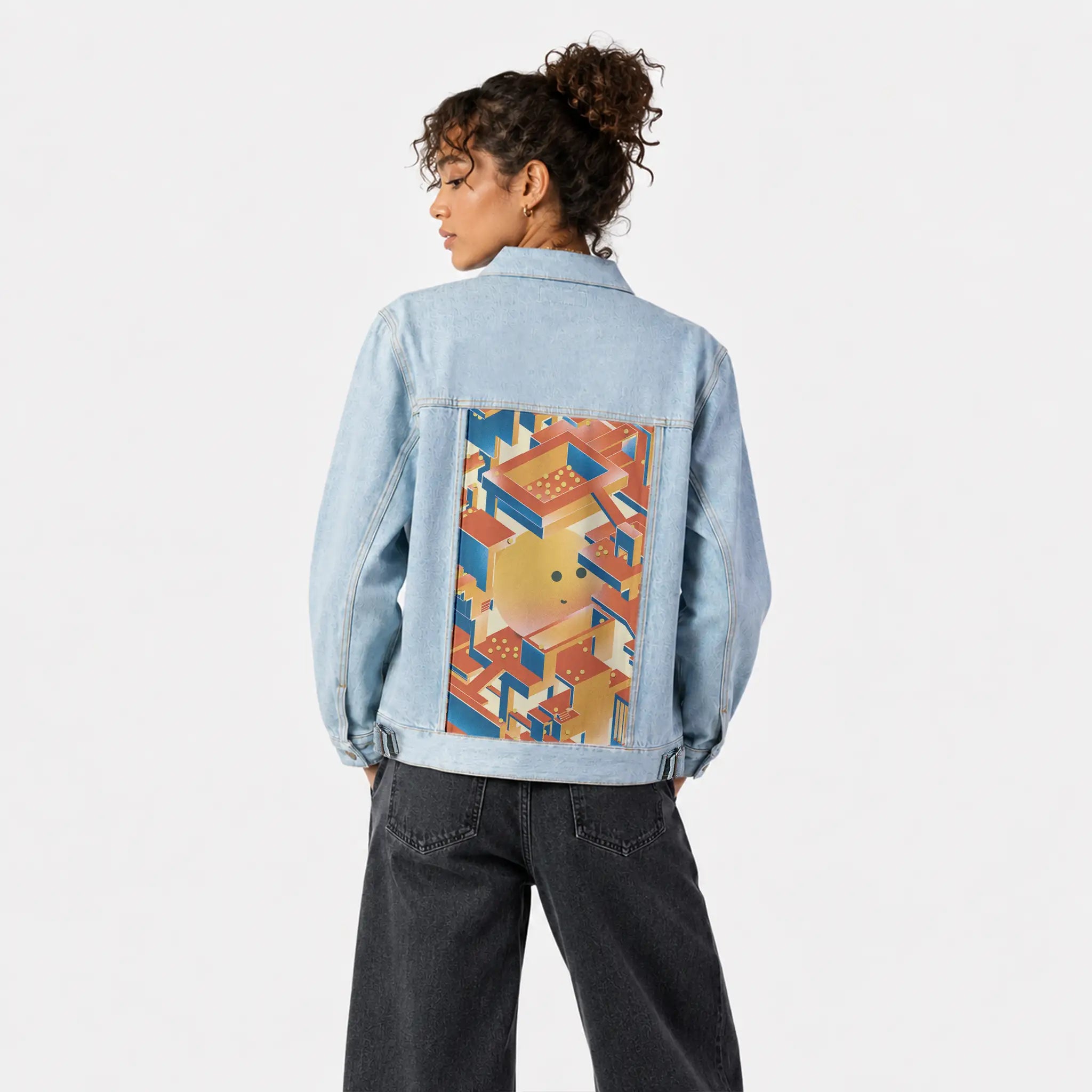 newperspectives patch on female og denim jacket in oceanside