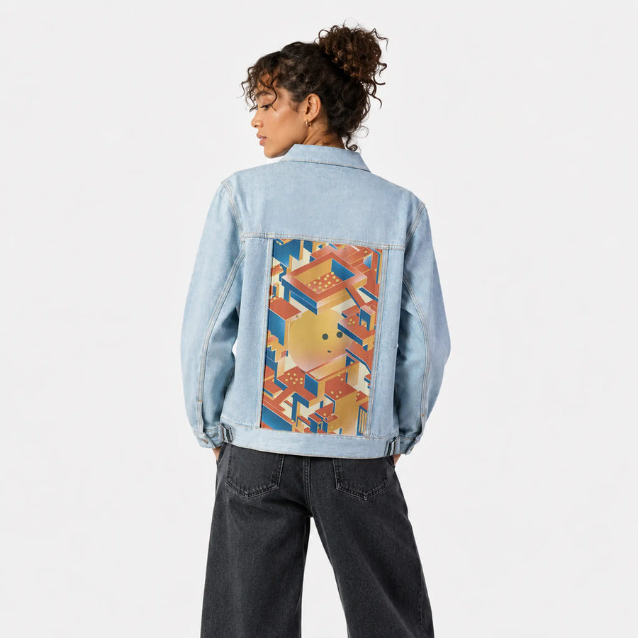 newperspectives patch on female og denim jacket in oceanside