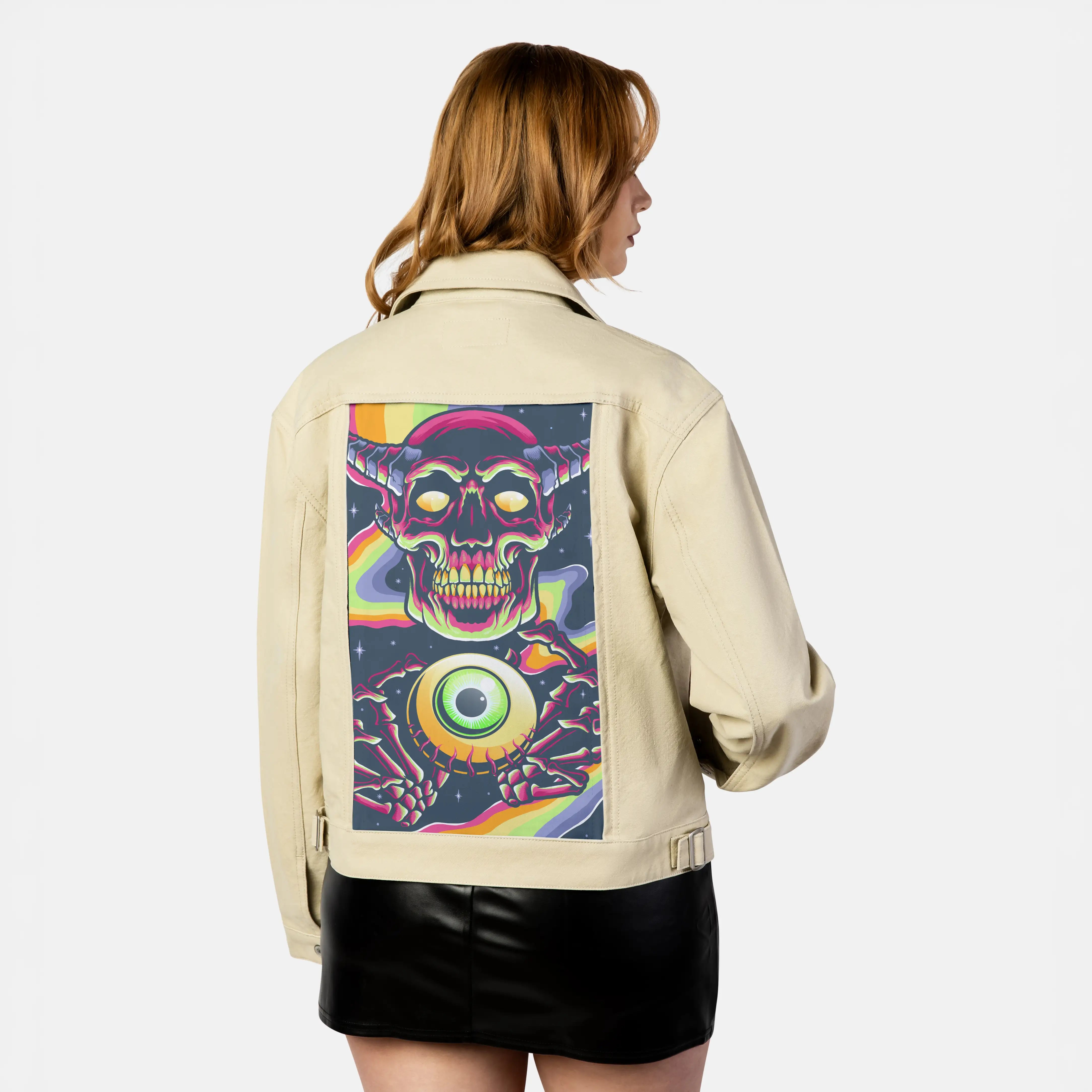nightmare patch on female atelier canvas jacket in tan