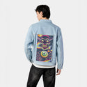 nightmare patch on male og denim jacket in oceanside