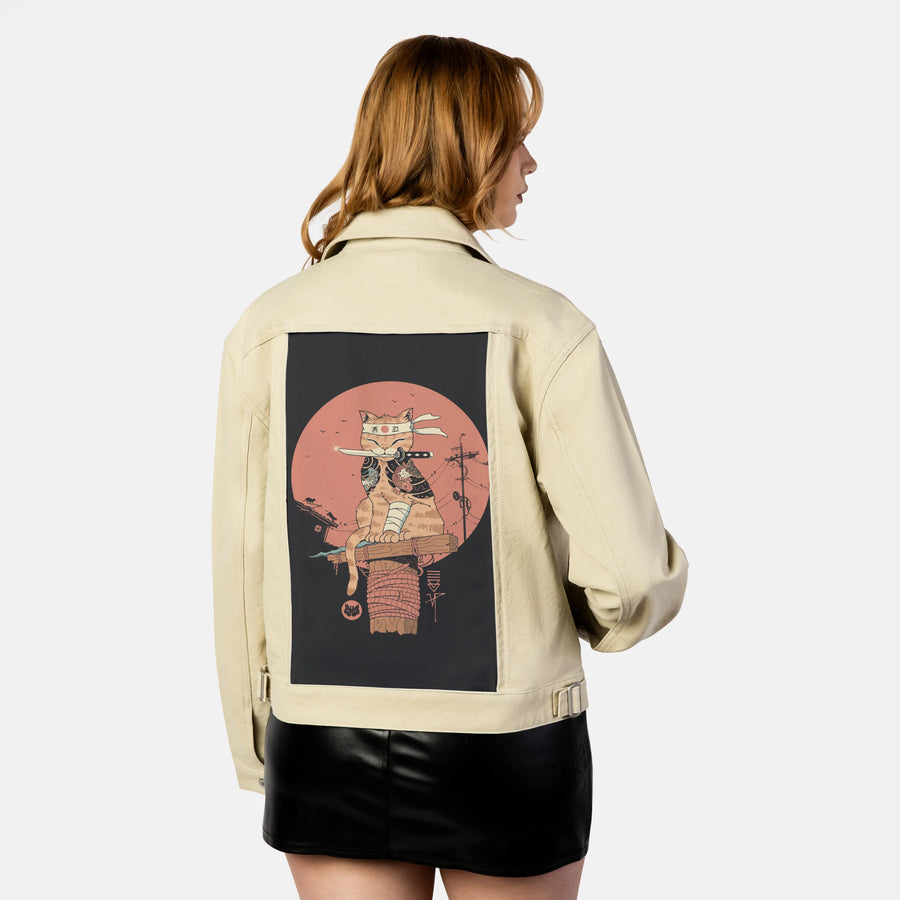 ninjameowster patch on female atelier canvas jacket in tan