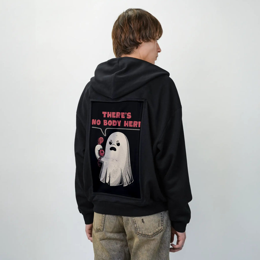nobodyhere patch on male essential zip hoodie in after hours