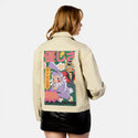 noneofyourbusiness patch on female atelier canvas jacket in tan
