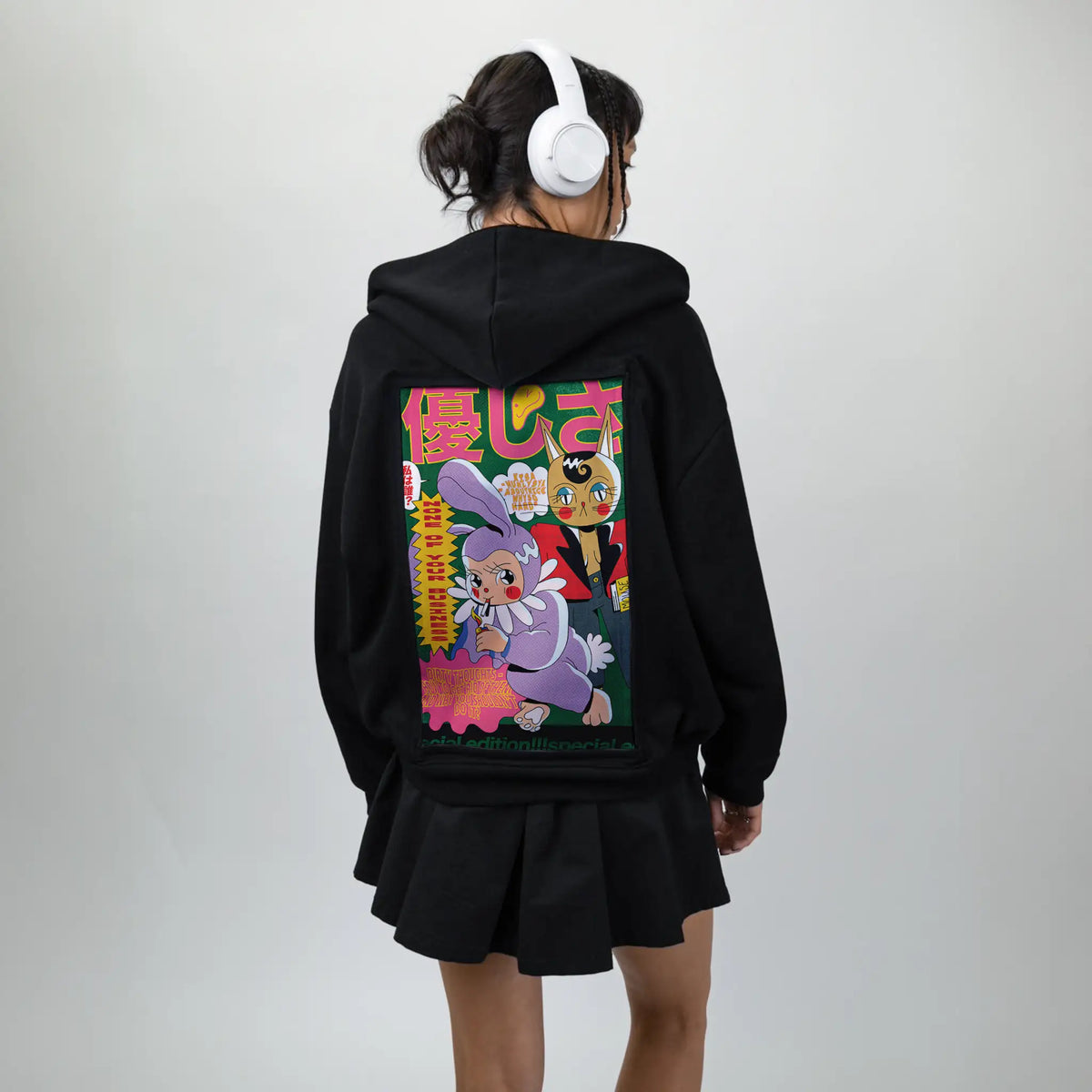 noneofyourbusiness patch on female essential zip hoodie in after hours