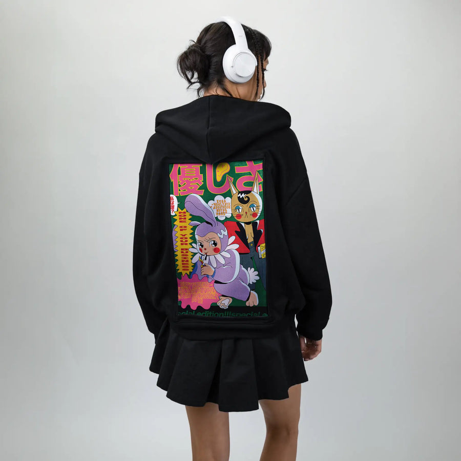 noneofyourbusiness patch on female essential zip hoodie in after hours