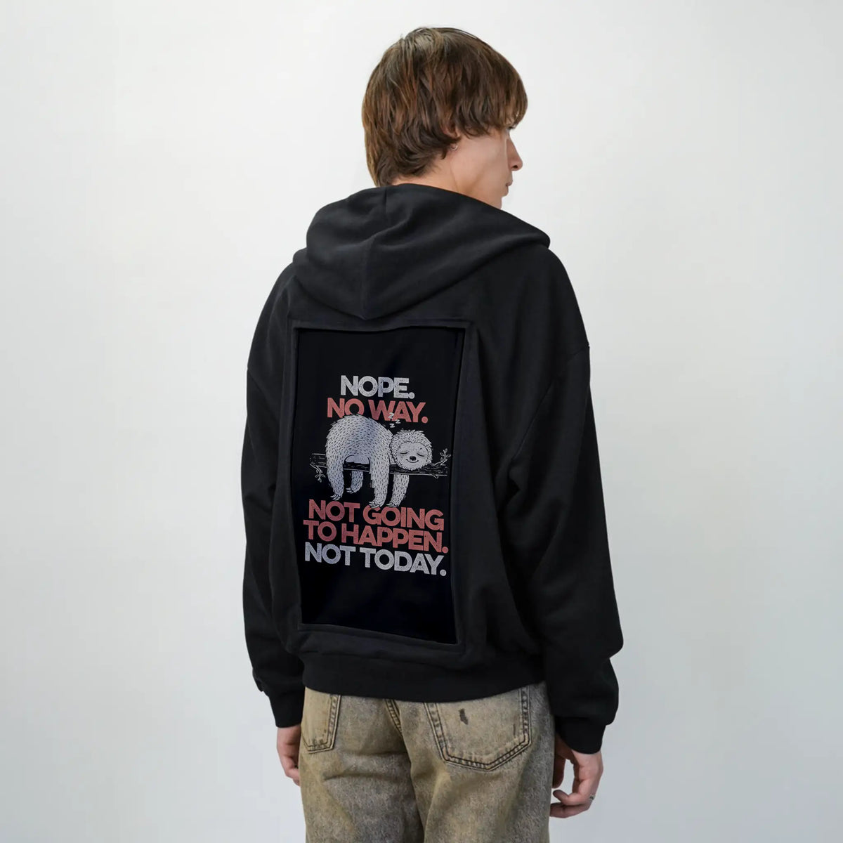 nopenoway patch on male essential zip hoodie in after hours