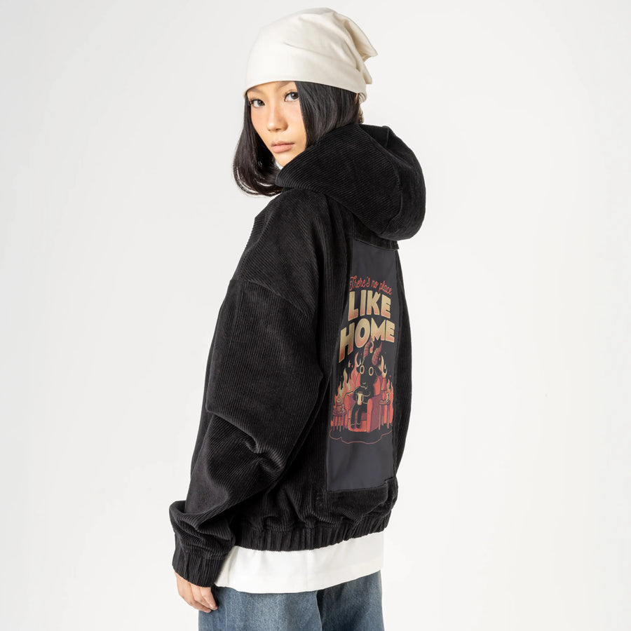 noplacelikehome patch on female retro cord hoodie in onyx