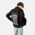 normalisboring patch on male og denim jacket in raven