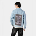 notfastjustfurious patch on male og denim jacket in oceanside