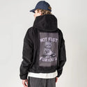 notfastjustfurious patch on male retro cord hoodie in onyx