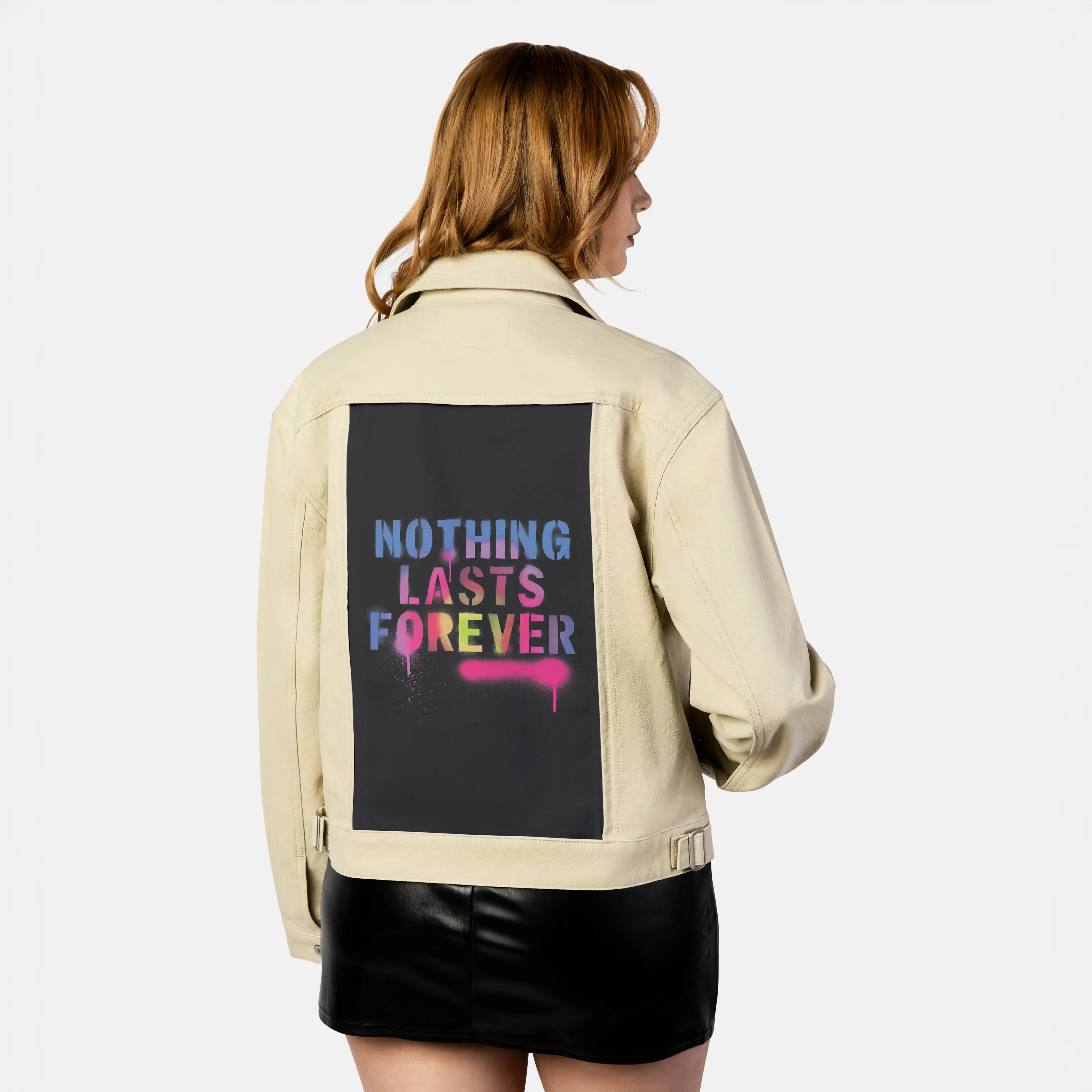 nothinglastsforever patch on female atelier canvas jacket in tan