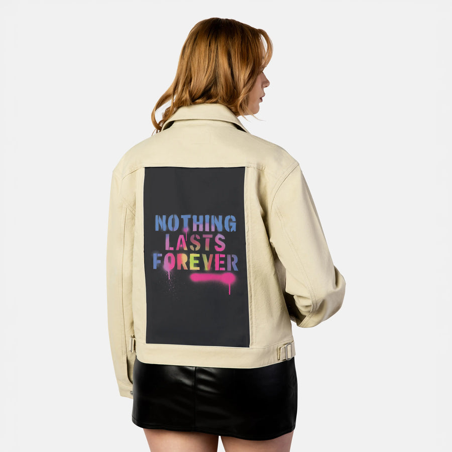 nothinglastsforever patch on female atelier canvas jacket in tan