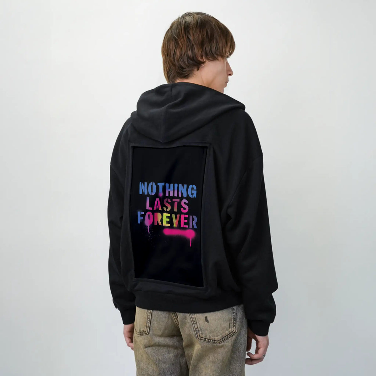 nothinglastsforever patch on male essential zip hoodie in after hours