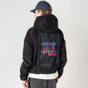 nothinglastsforever patch on male retro cord hoodie in onyx