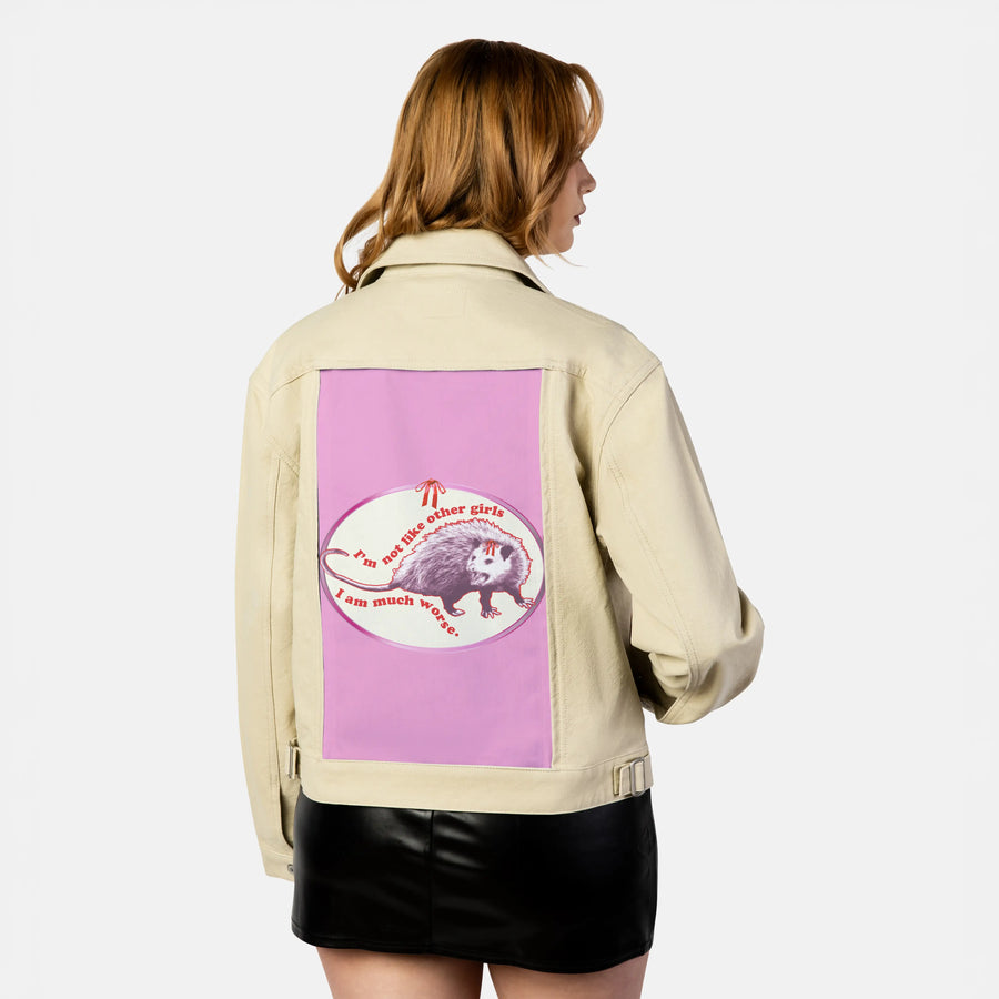 notlikethem patch on female atelier canvas jacket in tan