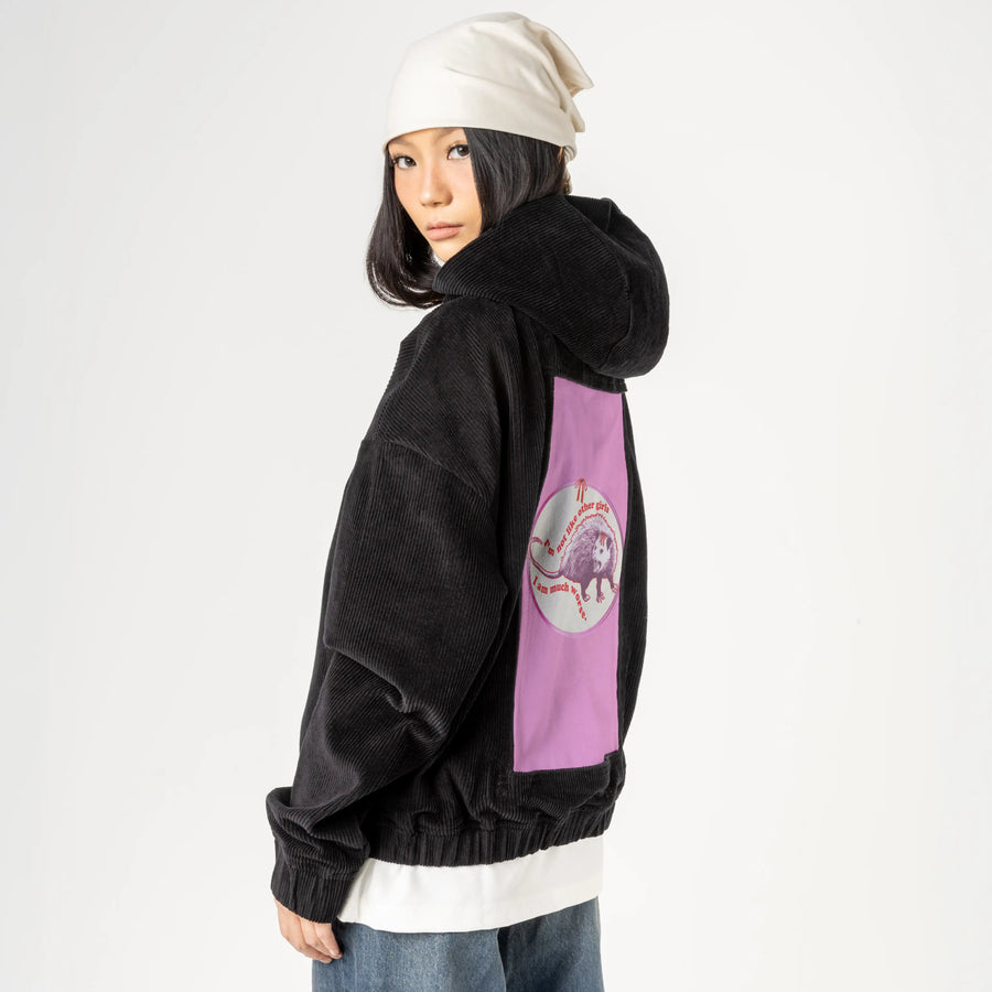 notlikethem patch on female retro cord hoodie in onyx
