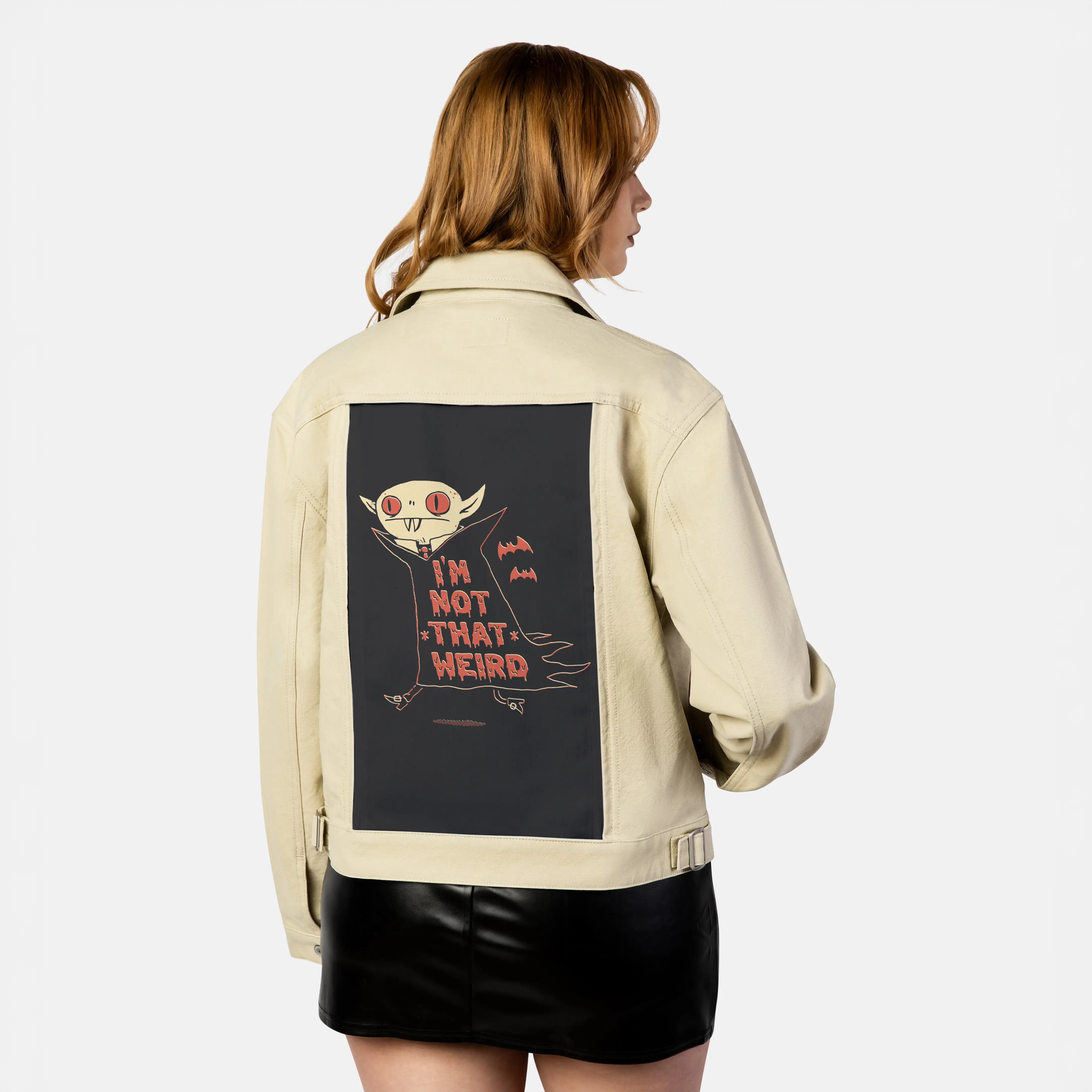 notthatweird patch on female atelier canvas jacket in tan