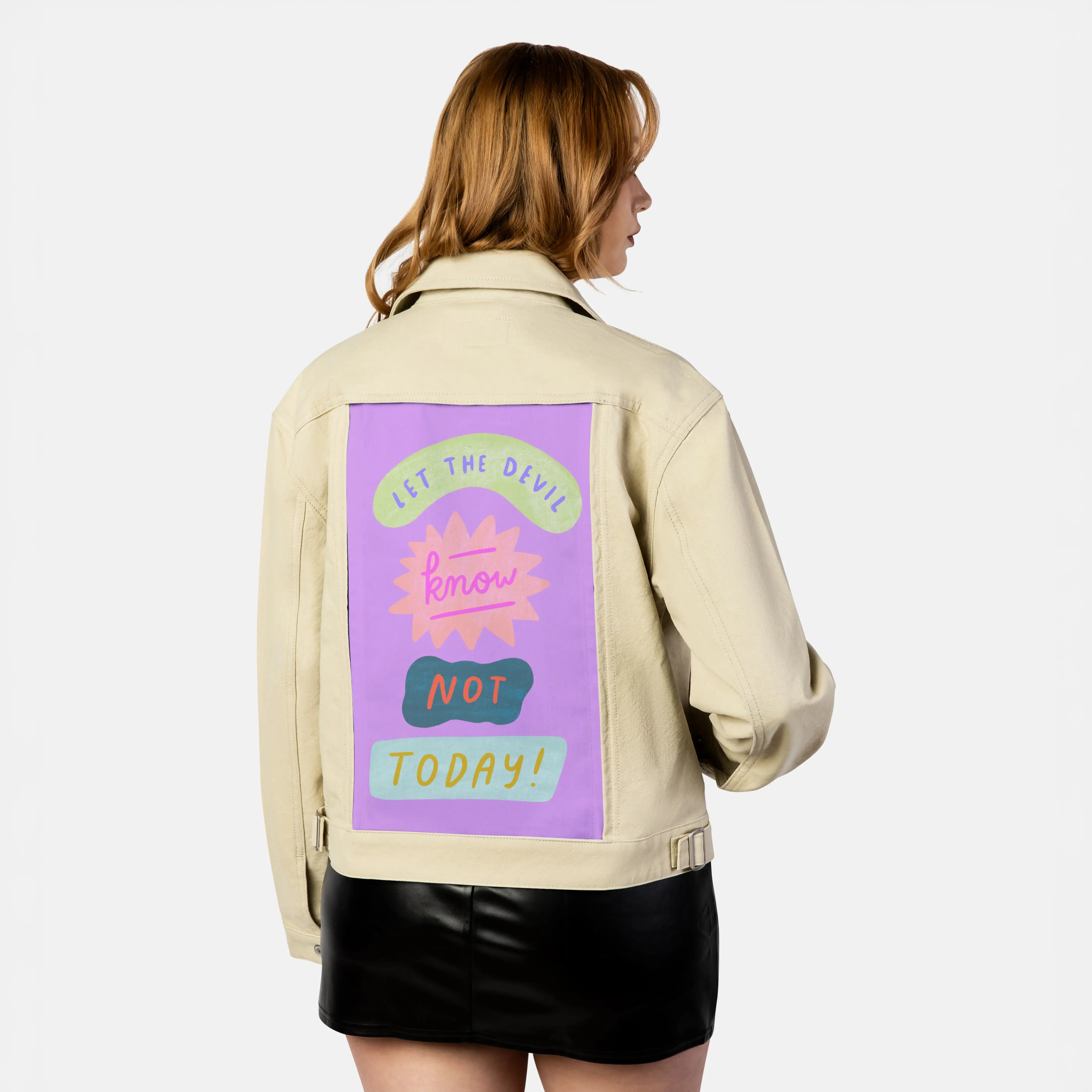 nottoday patch on female atelier canvas jacket in tan