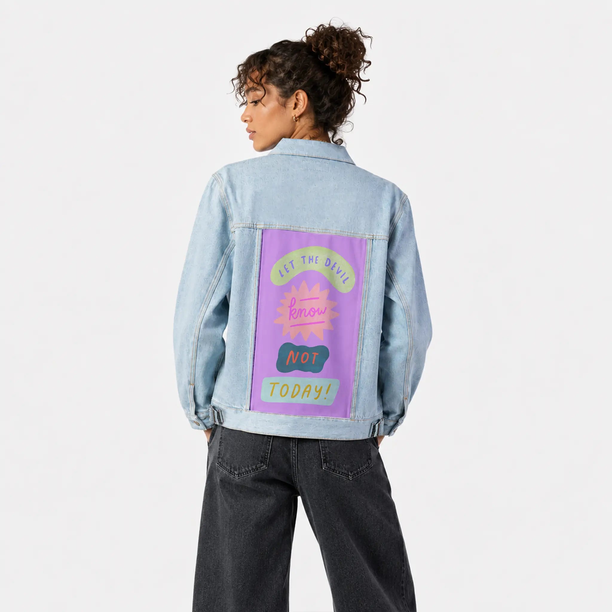 nottoday patch on female og denim jacket in oceanside